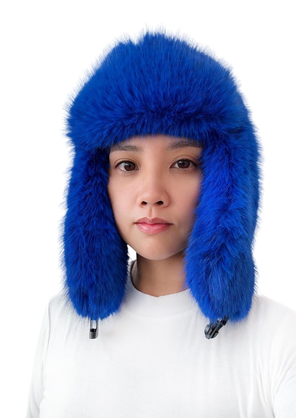 8220 Winter Trapper Hat Long Pile Faux Fur Fluffy Royal Blue